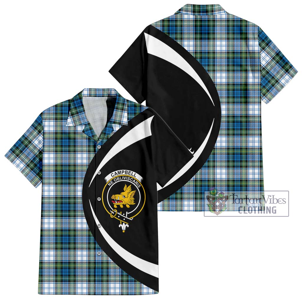 Campbell Dress Ancient Tartan Short Sleeve Button Up with Family Crest Circle Style Kid - Tartan Vibes Clothing