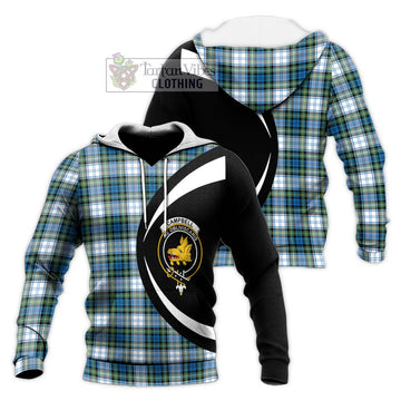 Campbell Dress Ancient Tartan Knitted Hoodie with Family Crest Circle Style