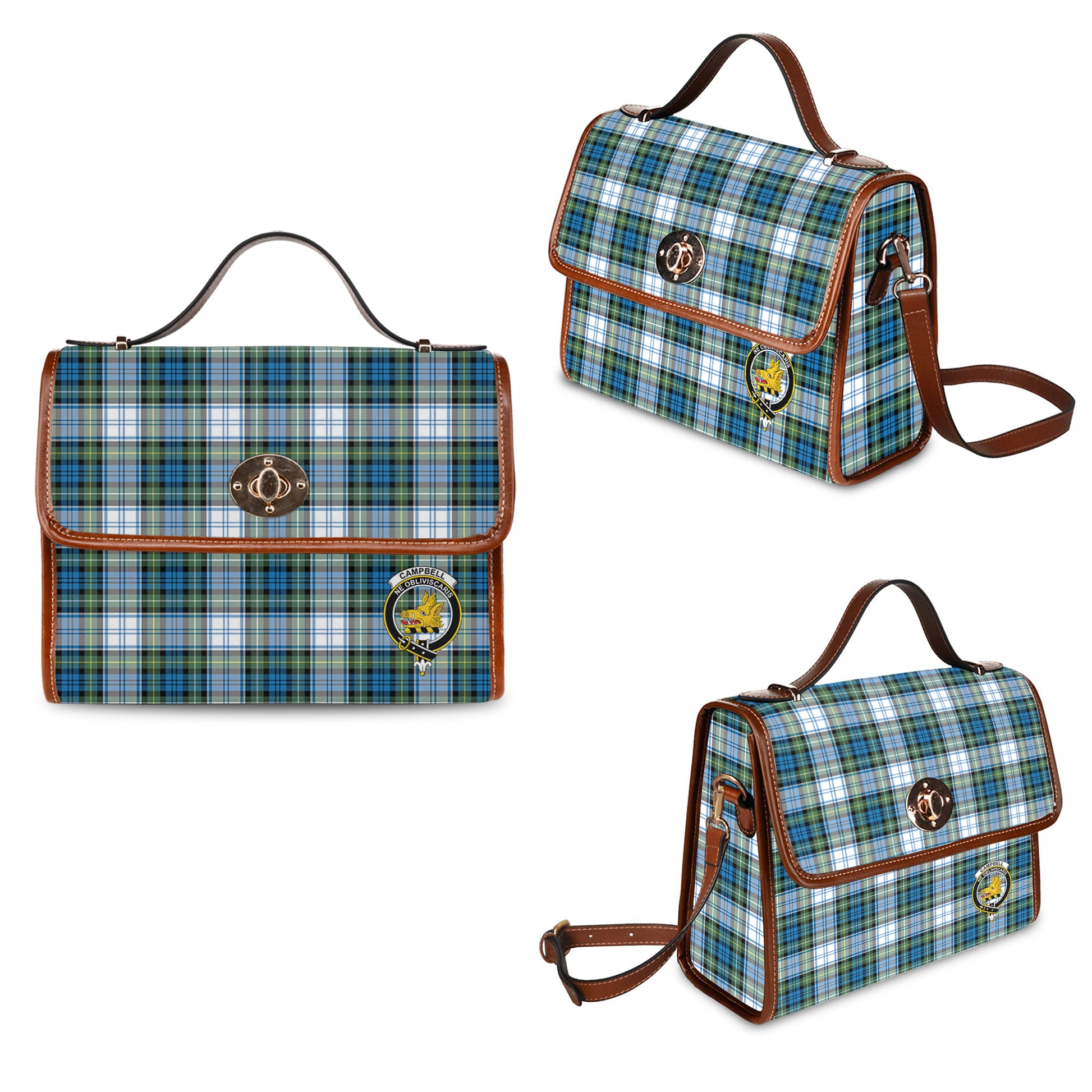 campbell-dress-ancient-tartan-leather-strap-waterproof-canvas-bag-with-family-crest