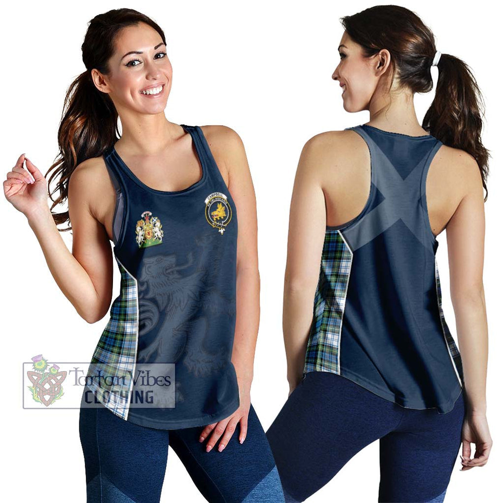 Campbell Dress Ancient Tartan Women's Racerback Tanks with Family Crest and Lion Rampant Vibes Sport Style 4XL - Tartan Vibes Clothing