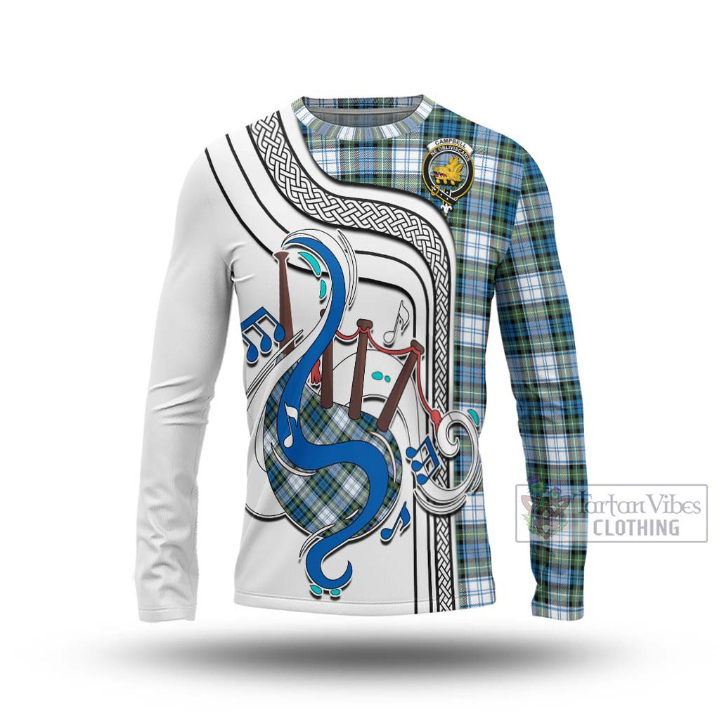 Tartan Vibes Clothing Campbell Dress Ancient Tartan Long Sleeve T-Shirt with Epic Bagpipe Style