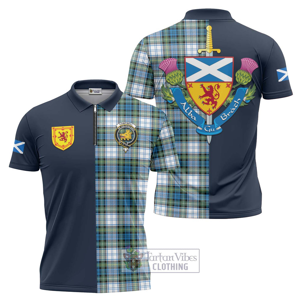 Tartan Vibes Clothing Campbell Dress Ancient Tartan Zipper Polo Shirt with Scottish Lion Royal Arm Half Style