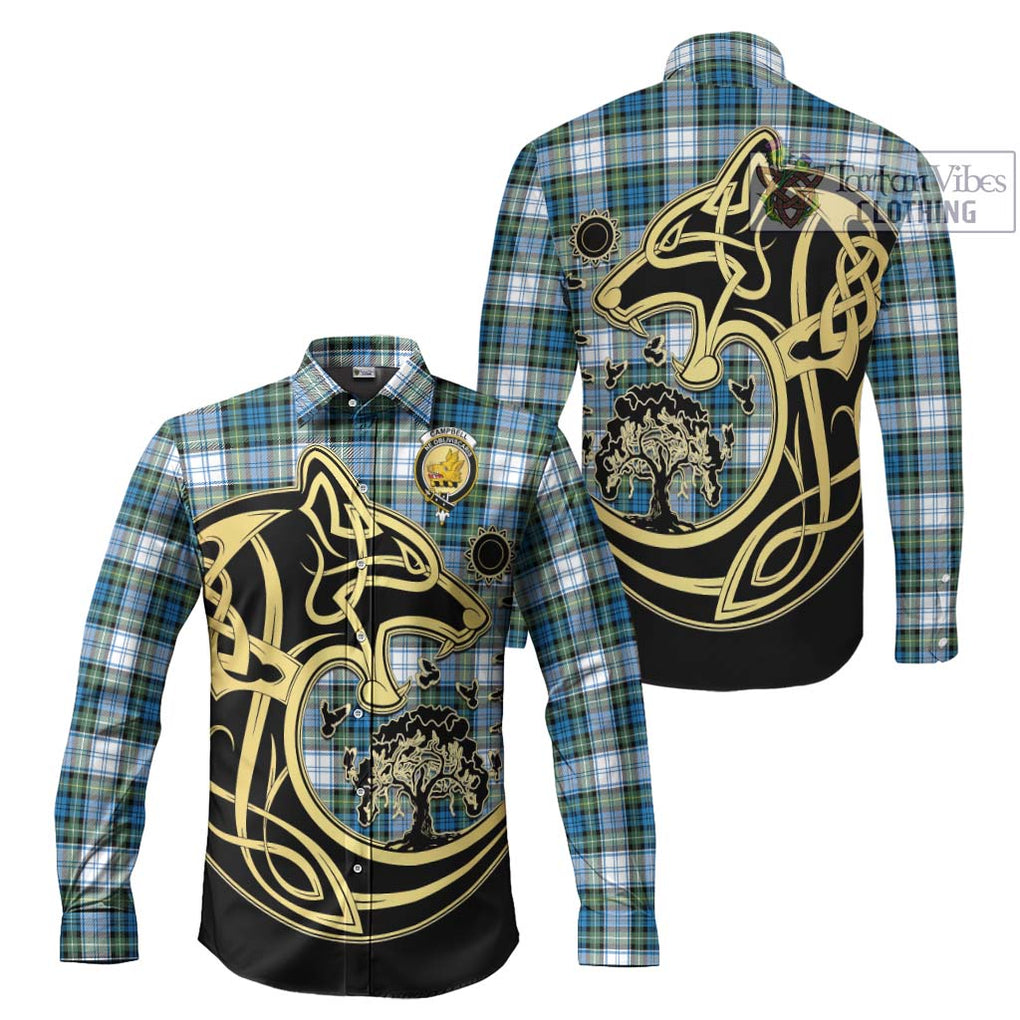 Campbell Dress Ancient Tartan Long Sleeve Button Shirt with Family Crest Celtic Wolf Style Men's Shirt S - Tartan Vibes Clothing