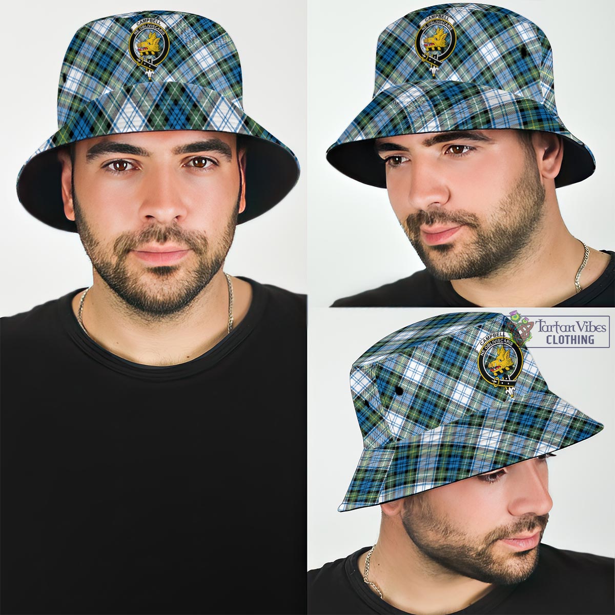 Tartan Vibes Clothing Campbell Dress Ancient Tartan Bucket Hat with Family Crest