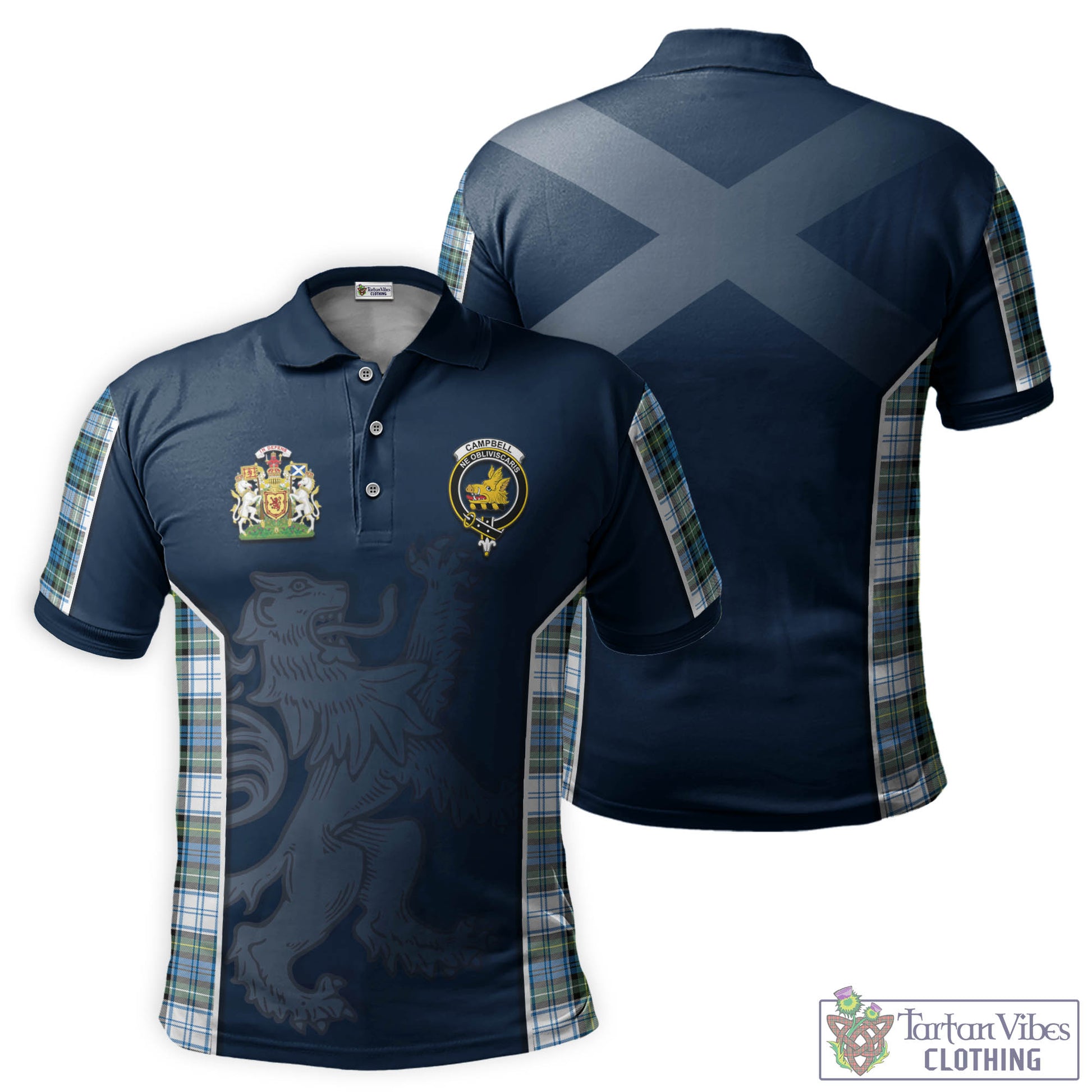 Tartan Vibes Clothing Campbell Dress Ancient Tartan Men's Polo Shirt with Family Crest and Lion Rampant Vibes Sport Style