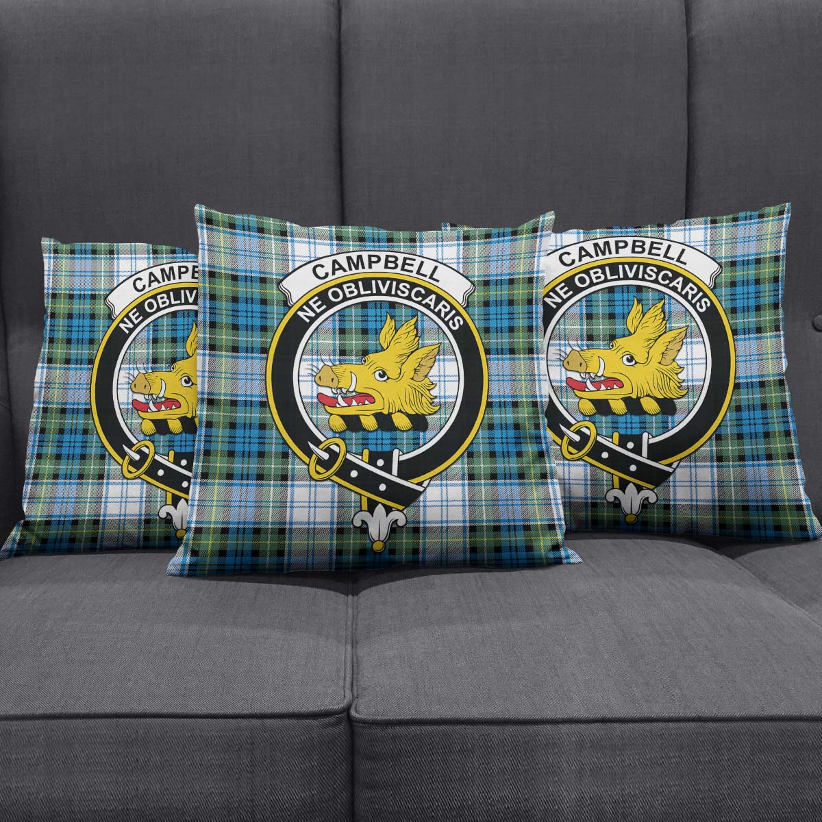 Campbell Dress Ancient Tartan Pillow Cover with Family Crest Square Pillow Cover - Tartanvibesclothing