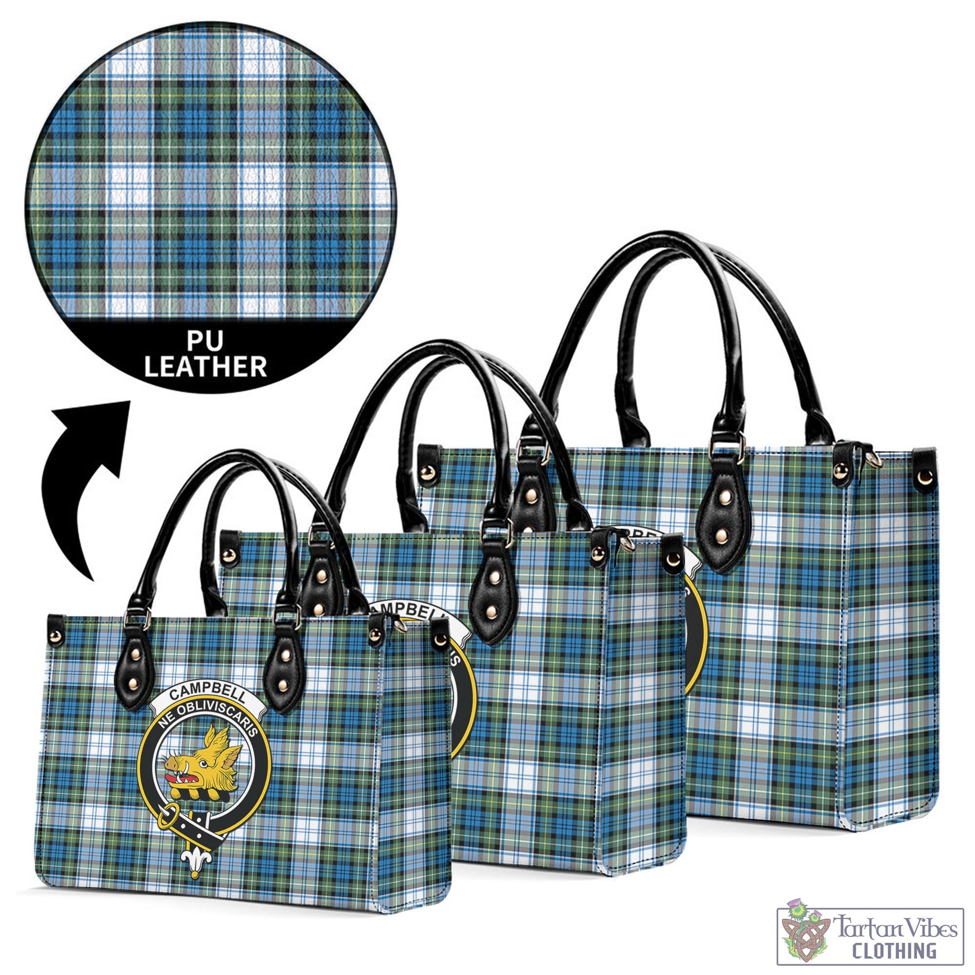 Tartan Vibes Clothing Campbell Dress Ancient Tartan Luxury Leather Handbags with Family Crest