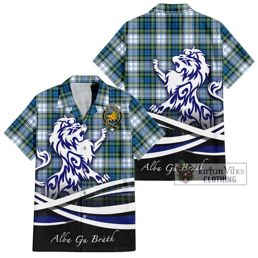 Campbell Dress Ancient Tartan Short Sleeve Button Shirt with Alba Gu Brath Regal Lion Emblem Kid - Tartanvibesclothing Shop