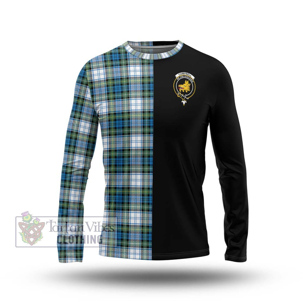 Campbell Dress Ancient Tartan Long Sleeve T-Shirt with Family Crest and Half Of Me Style Unisex - Tartanvibesclothing Shop