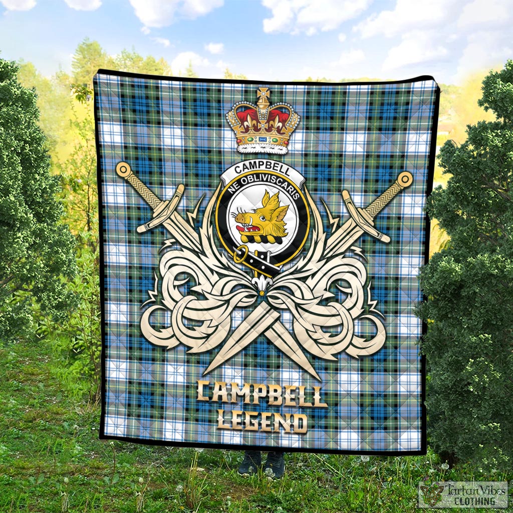 Tartan Vibes Clothing Campbell Dress Ancient Tartan Quilt with Clan Crest and the Golden Sword of Courageous Legacy