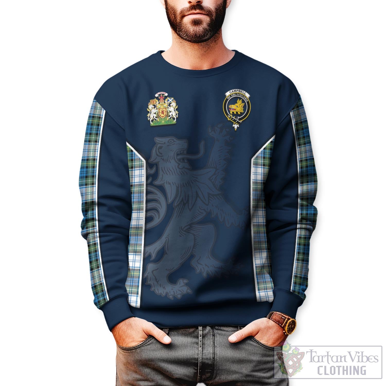 Tartan Vibes Clothing Campbell Dress Ancient Tartan Sweater with Family Crest and Lion Rampant Vibes Sport Style