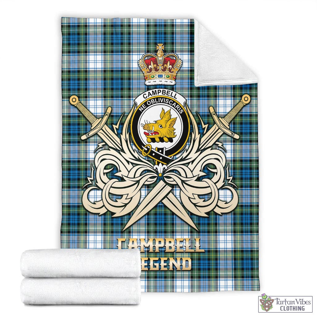 Tartan Vibes Clothing Campbell Dress Ancient Tartan Blanket with Clan Crest and the Golden Sword of Courageous Legacy