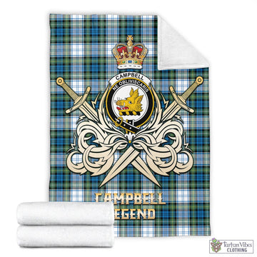 Campbell Dress Ancient Tartan Blanket with Clan Crest and the Golden Sword of Courageous Legacy