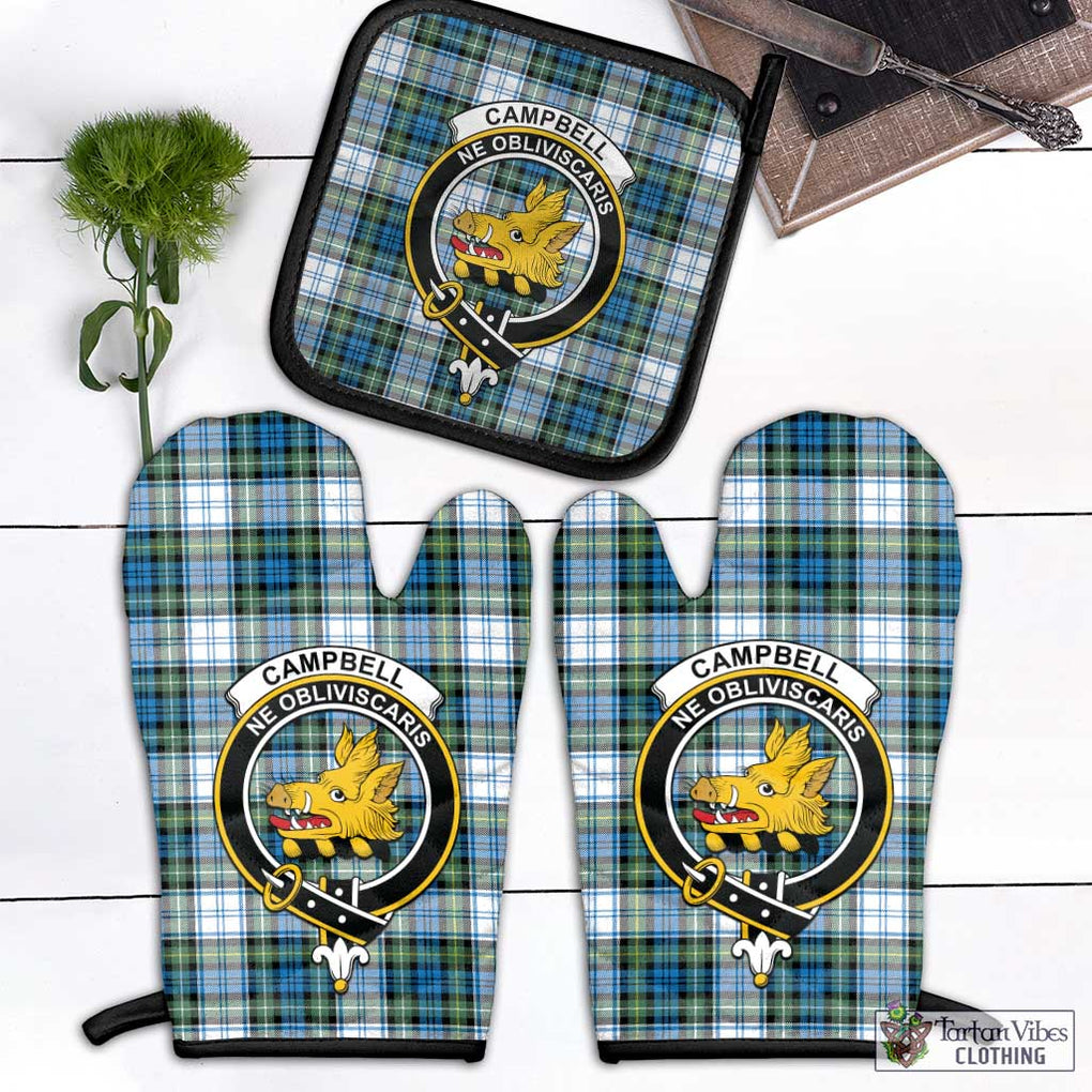 Campbell Dress Ancient Tartan Combo Oven Mitt & Pot-Holder with Family Crest Combo 1 Oven Mitt & 1 Pot-Holder Black - Tartan Vibes Clothing