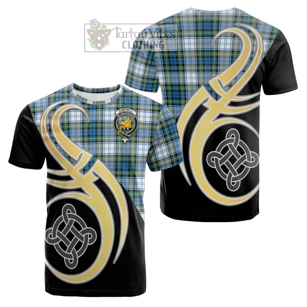 Tartan Vibes Clothing Campbell Dress Ancient Tartan Cotton T-shirt with Family Crest and Celtic Symbol Style