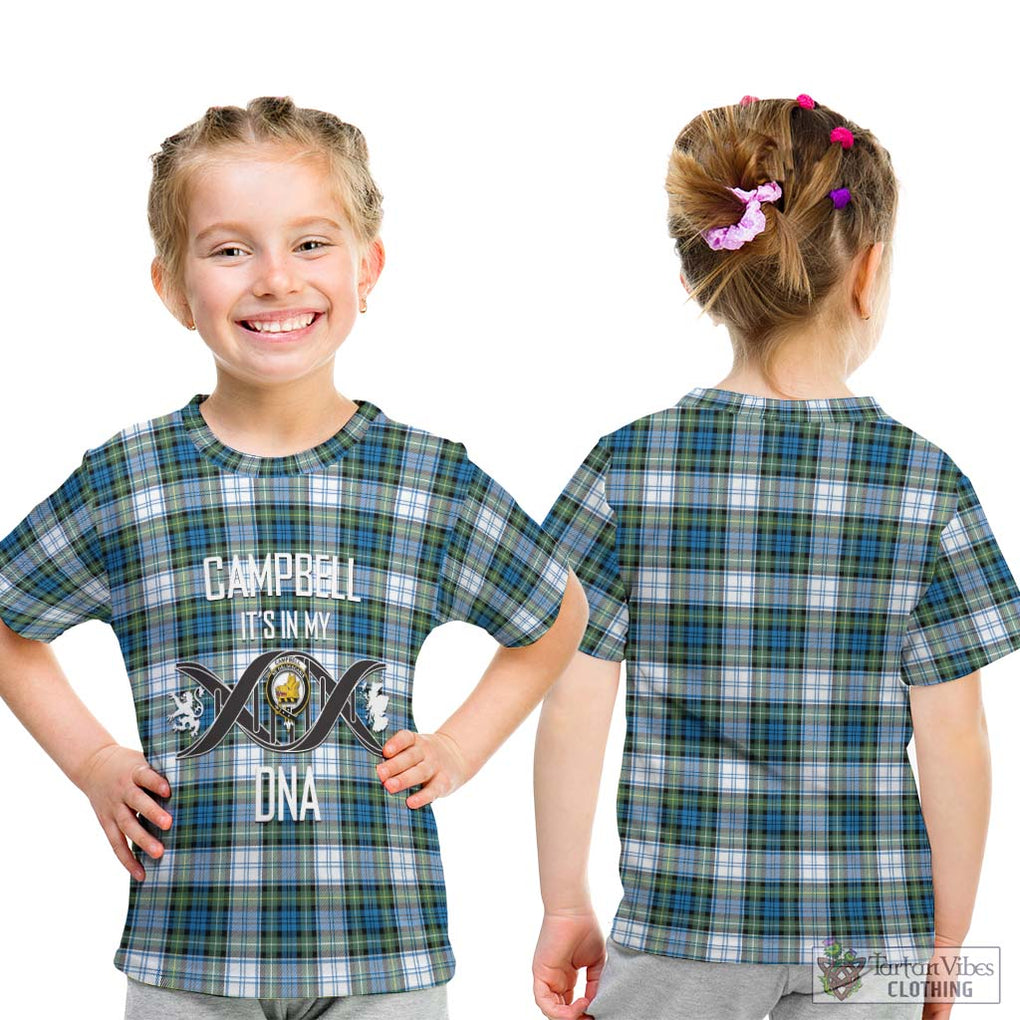 Campbell Dress Ancient Tartan Kid T-Shirt with Family Crest DNA In Me Style - Tartanvibesclothing Shop