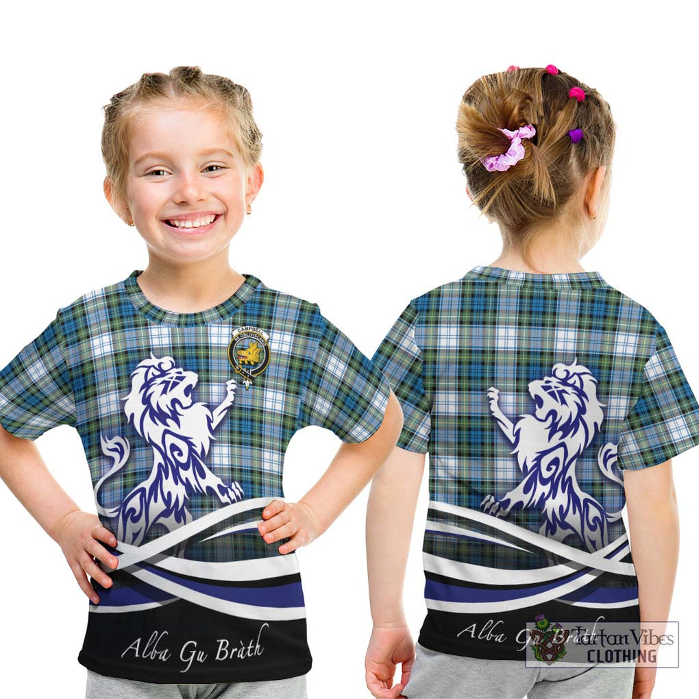 Campbell Dress Ancient Tartan Kid T-Shirt with Alba Gu Brath Regal Lion Emblem - Tartanvibesclothing Shop