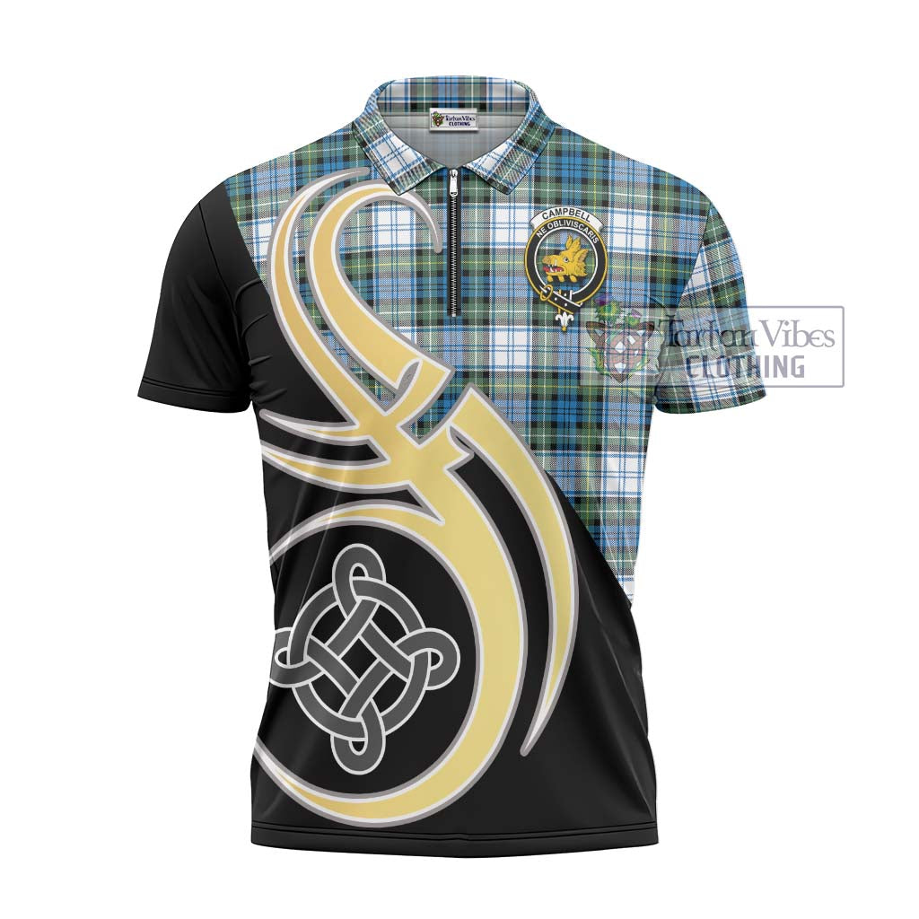 Tartan Vibes Clothing Campbell Dress Ancient Tartan Zipper Polo Shirt with Family Crest and Celtic Symbol Style