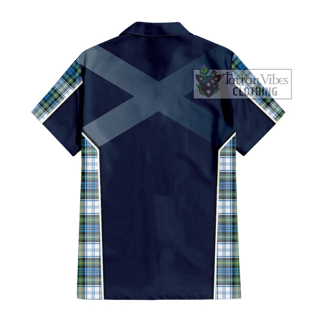 Campbell Dress Ancient Tartan Short Sleeve Button Shirt with Family Crest and Lion Rampant Vibes Sport Style - Tartan Vibes Clothing