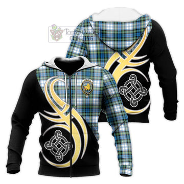 Campbell Dress Ancient Tartan Knitted Hoodie with Family Crest and Celtic Symbol Style