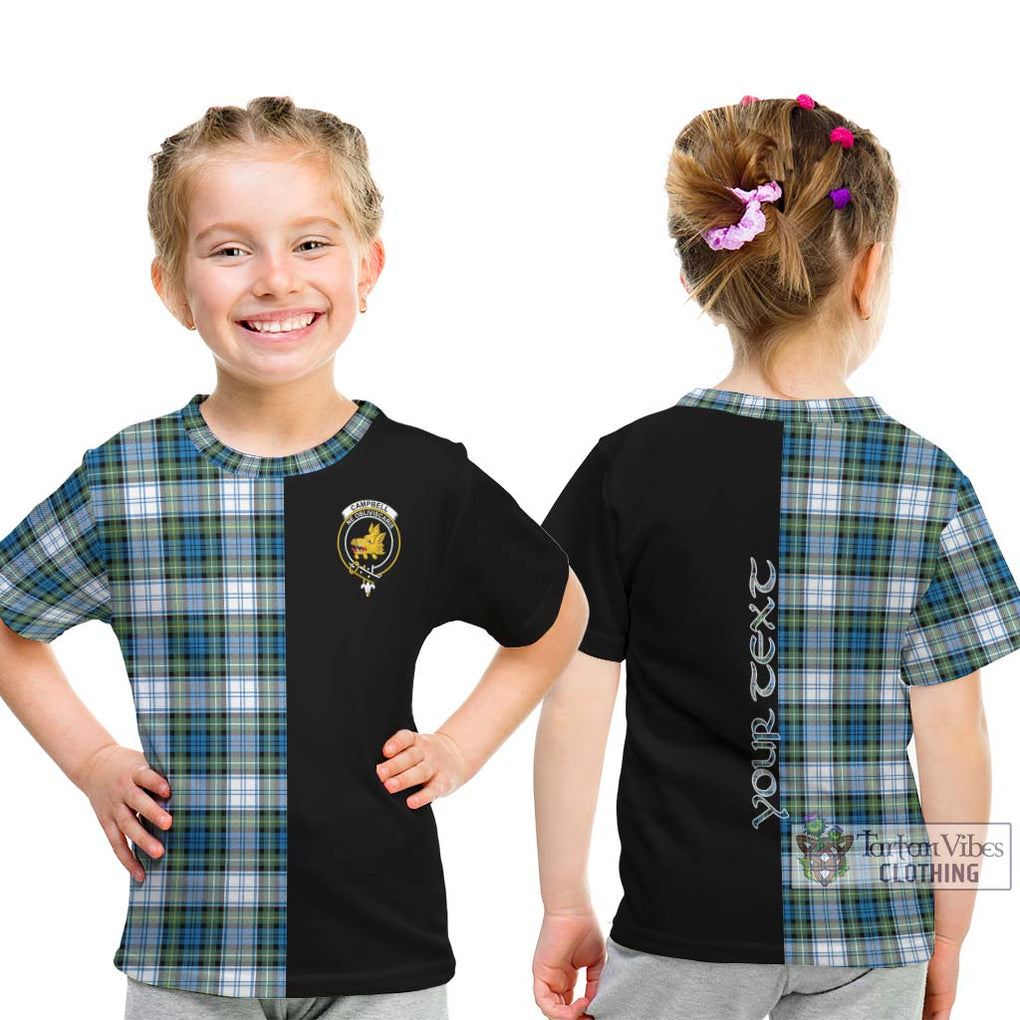 Campbell Dress Ancient Tartan Kid T-Shirt with Family Crest and Half Of Me Style - Tartanvibesclothing Shop