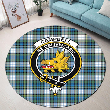 Campbell Dress Ancient Tartan Round Rug with Family Crest