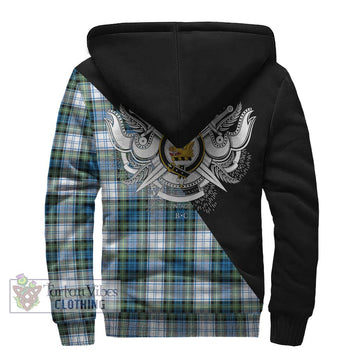 Campbell Dress Ancient Tartan Sherpa Hoodie with Family Crest and Military Logo Style