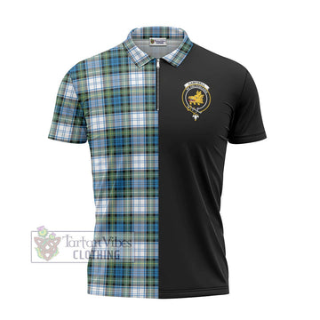 Campbell Dress Ancient Tartan Zipper Polo Shirt with Family Crest and Half Of Me Style