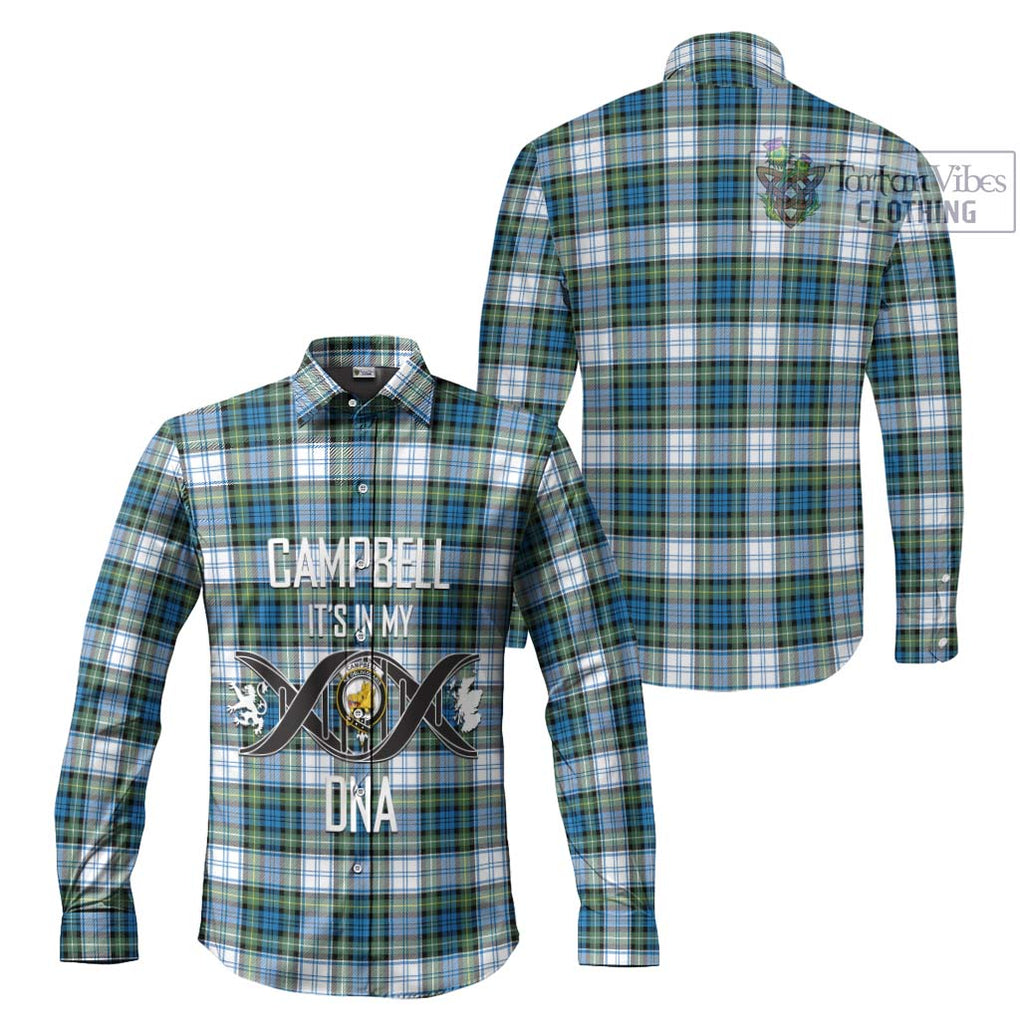 Campbell Dress Ancient Tartan Long Sleeve Button Shirt with Family Crest DNA In Me Style Men's Shirt - Tartanvibesclothing Shop