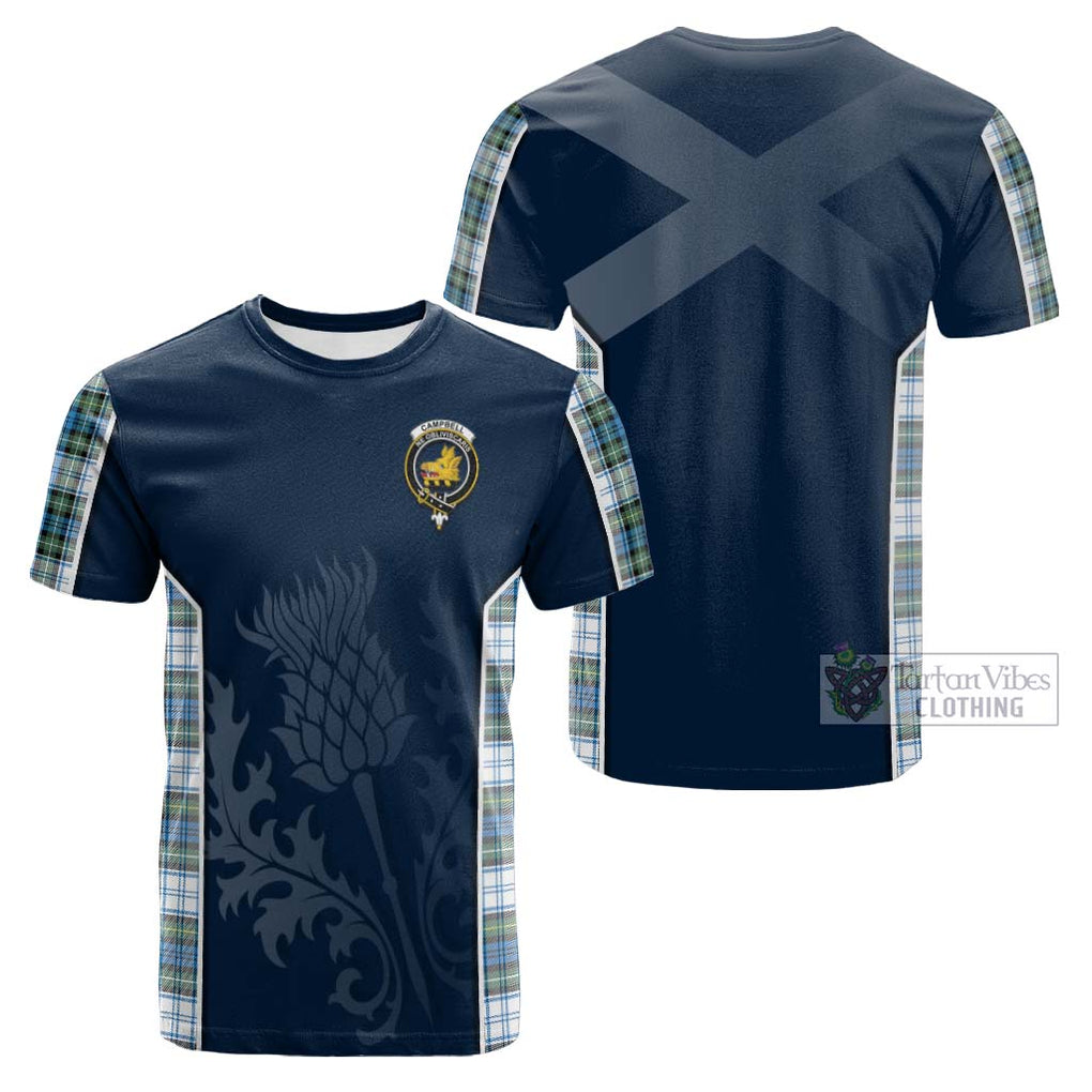 Tartan Vibes Clothing Campbell Dress Ancient Tartan Cotton T-shirt with Family Crest and Scottish Thistle Vibes Sport Style