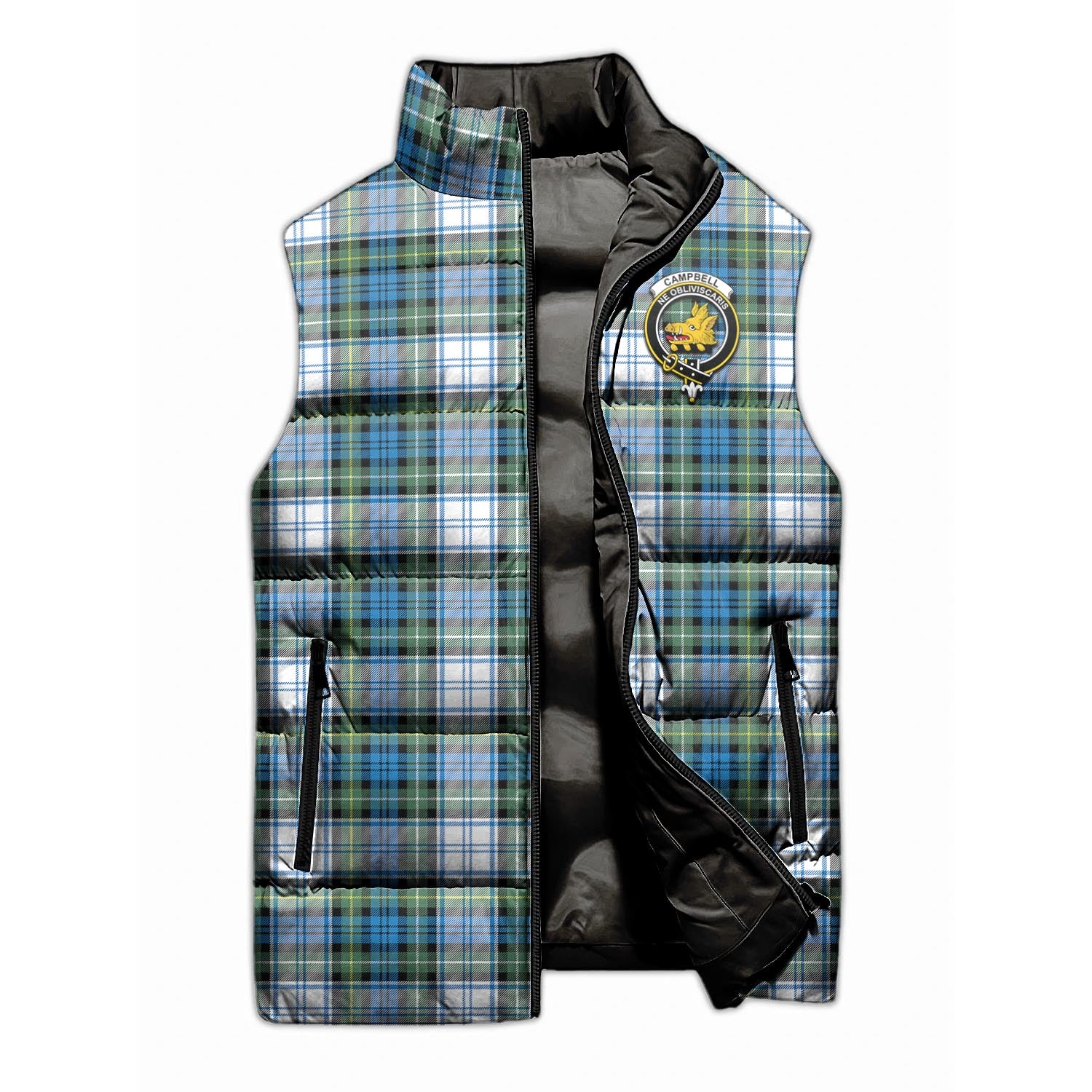 Campbell Dress Ancient Tartan Sleeveless Puffer Jacket with Family Crest - Tartanvibesclothing