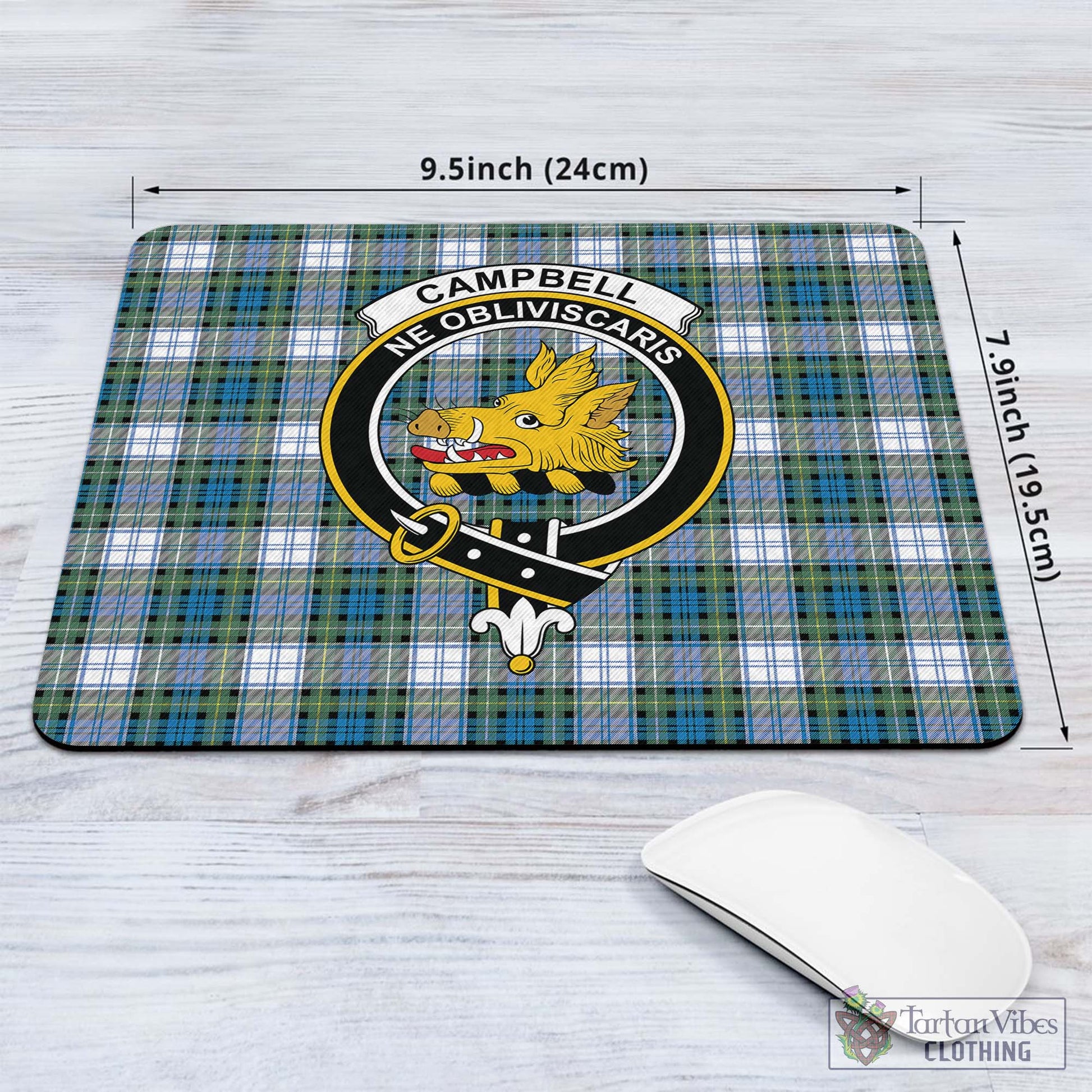 Tartan Vibes Clothing Campbell Dress Ancient Tartan Mouse Pad with Family Crest