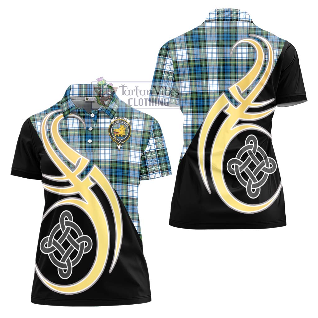 Campbell Dress Ancient Tartan Women's Polo Shirt with Family Crest and Celtic Symbol Style - Tartan Vibes Clothing