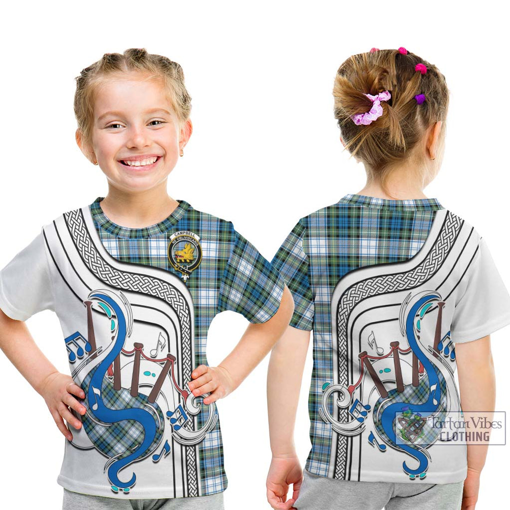 Tartan Vibes Clothing Campbell Dress Ancient Tartan Kid T-Shirt with Epic Bagpipe Style