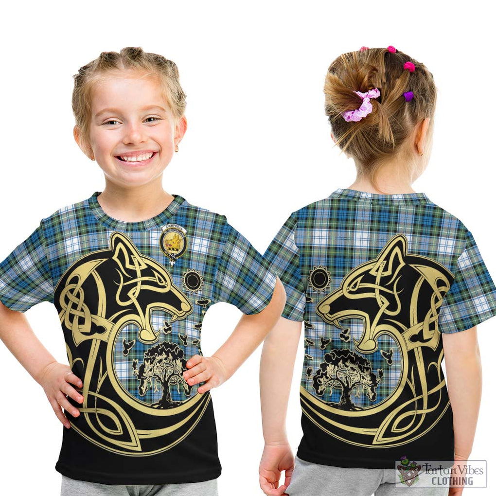 Campbell Dress Ancient Tartan Kid T-Shirt with Family Crest Celtic Wolf Style - Tartan Vibes Clothing