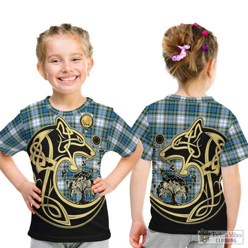 Campbell Dress Ancient Tartan Kid T-Shirt with Family Crest Celtic Wolf Style