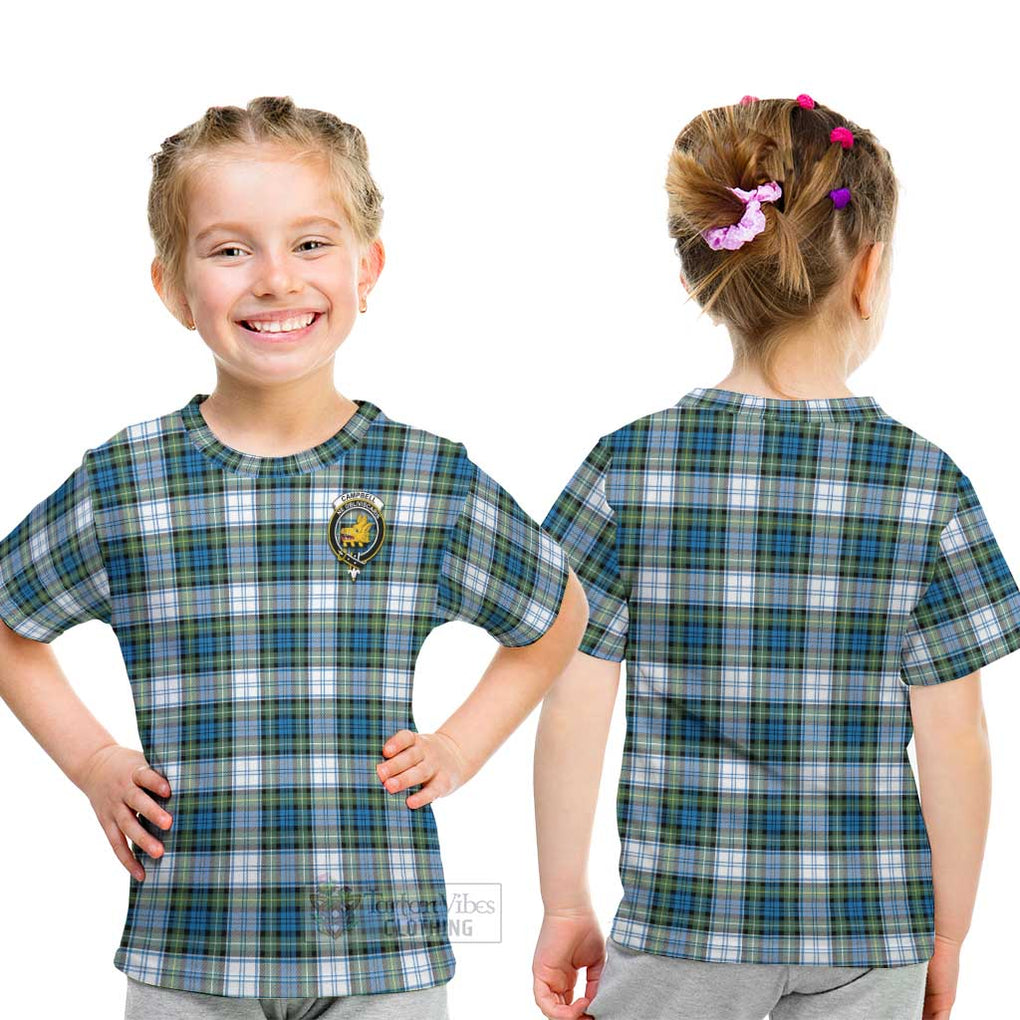 Campbell Dress Ancient Tartan Kid T-Shirt with Family Crest - Tartanvibesclothing Shop