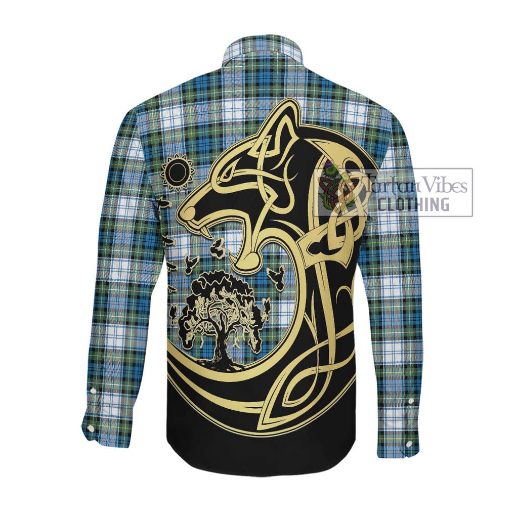 Campbell Dress Ancient Tartan Long Sleeve Button Shirt with Family Crest Celtic Wolf Style Men's Shirt - Tartan Vibes Clothing