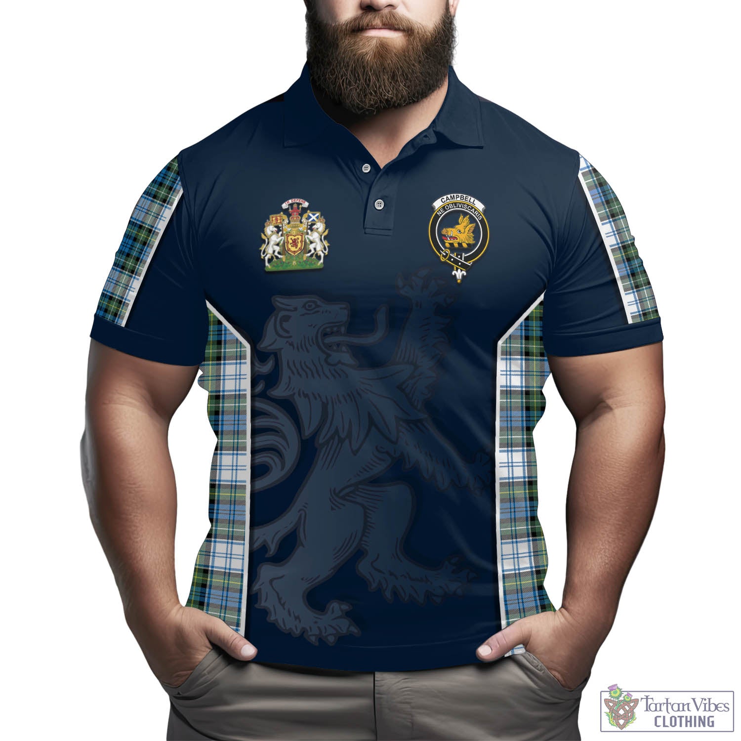 Tartan Vibes Clothing Campbell Dress Ancient Tartan Men's Polo Shirt with Family Crest and Lion Rampant Vibes Sport Style