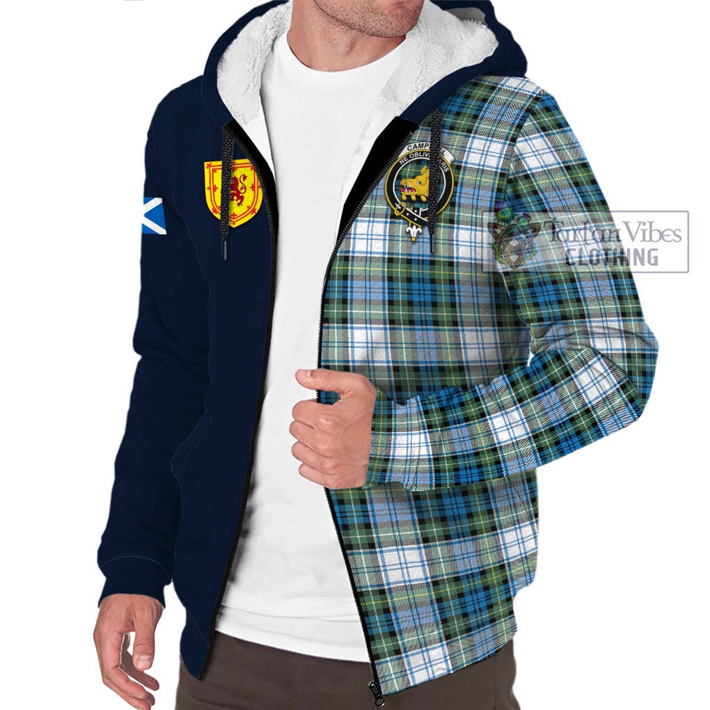 Tartan Vibes Clothing Campbell Dress Ancient Tartan Sherpa Hoodie with Scottish Lion Royal Arm Half Style