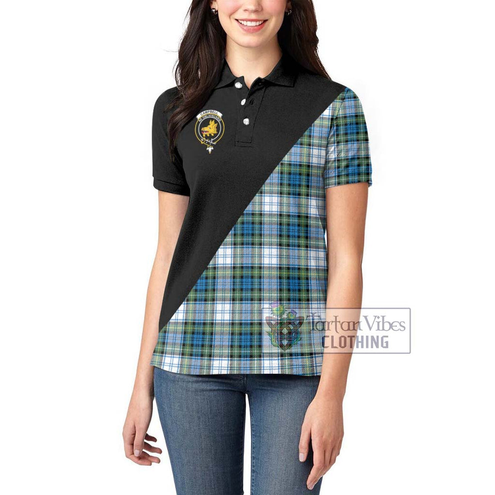 Campbell Dress Ancient Tartan Women's Polo Shirt with Family Crest and Military Logo Style - Tartanvibesclothing Shop