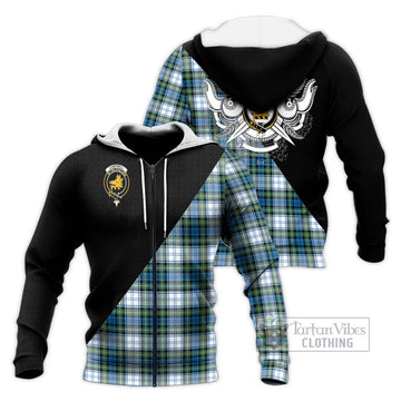 Campbell Dress Ancient Tartan Knitted Hoodie with Family Crest and Military Logo Style