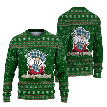 Campbell Dress Ancient Clan Christmas Family Ugly Sweater with Funny Gnome Playing Bagpipes