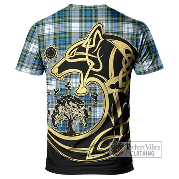 Campbell Dress Ancient Tartan T-Shirt with Family Crest Celtic Wolf Style