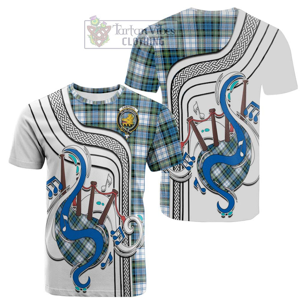 Tartan Vibes Clothing Campbell Dress Ancient Tartan Cotton T-shirt with Epic Bagpipe Style