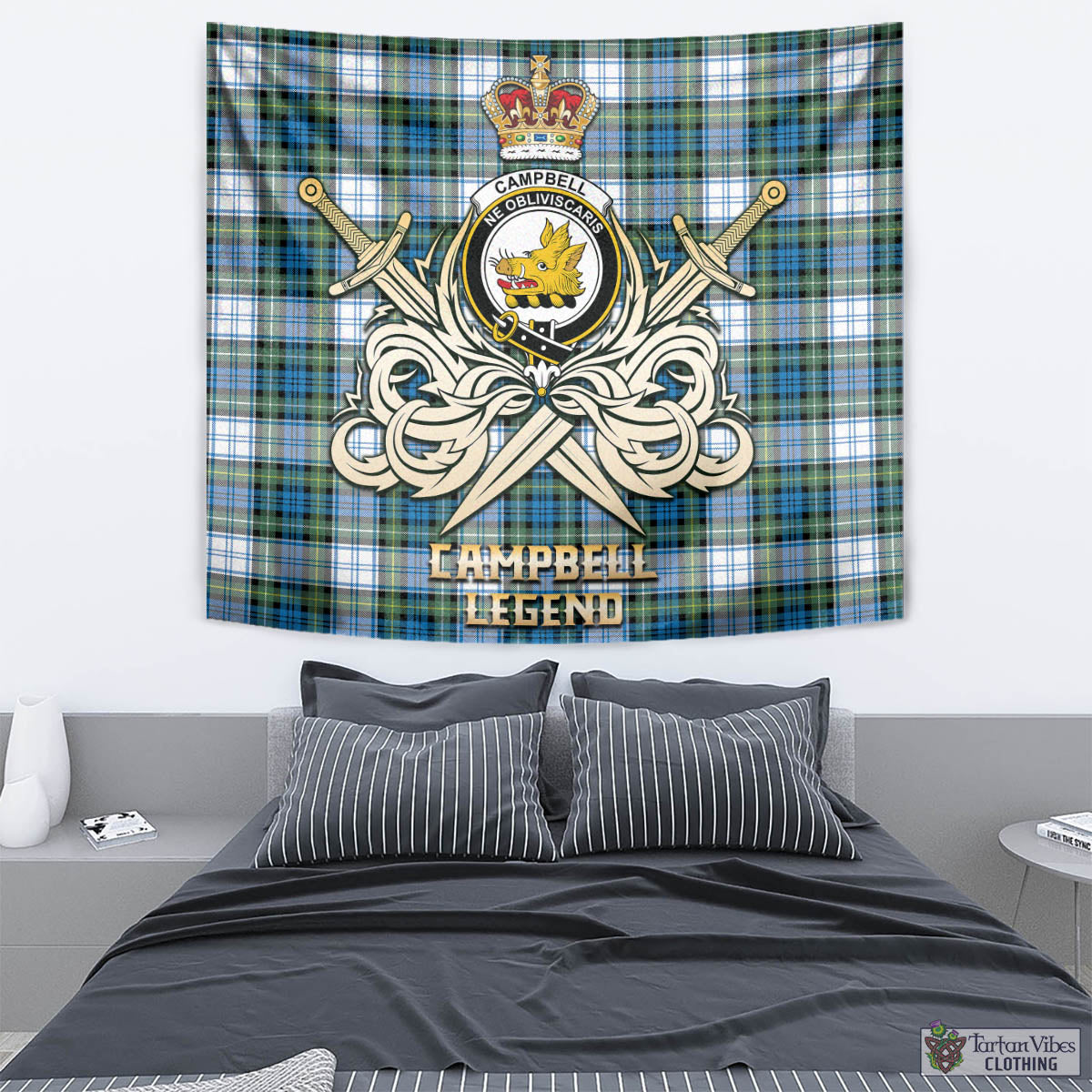 Tartan Vibes Clothing Campbell Dress Ancient Tartan Tapestry with Clan Crest and the Golden Sword of Courageous Legacy