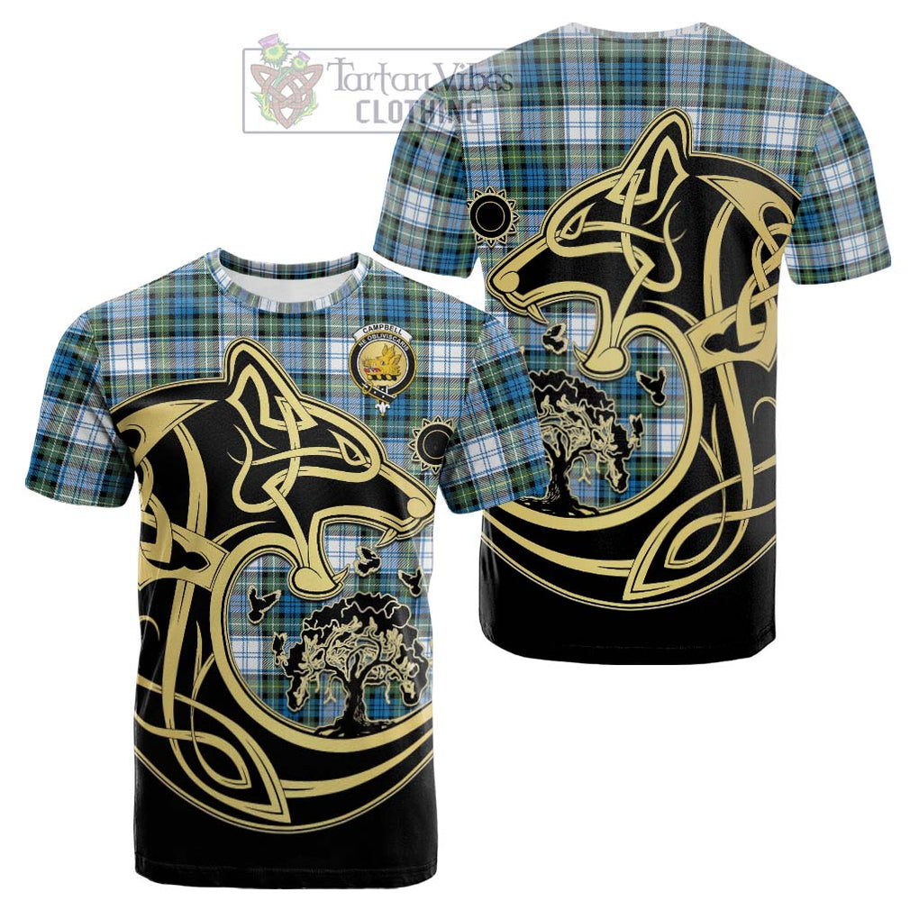 Tartan Vibes Clothing Campbell Dress Ancient Tartan Cotton T-shirt with Family Crest Celtic Wolf Style