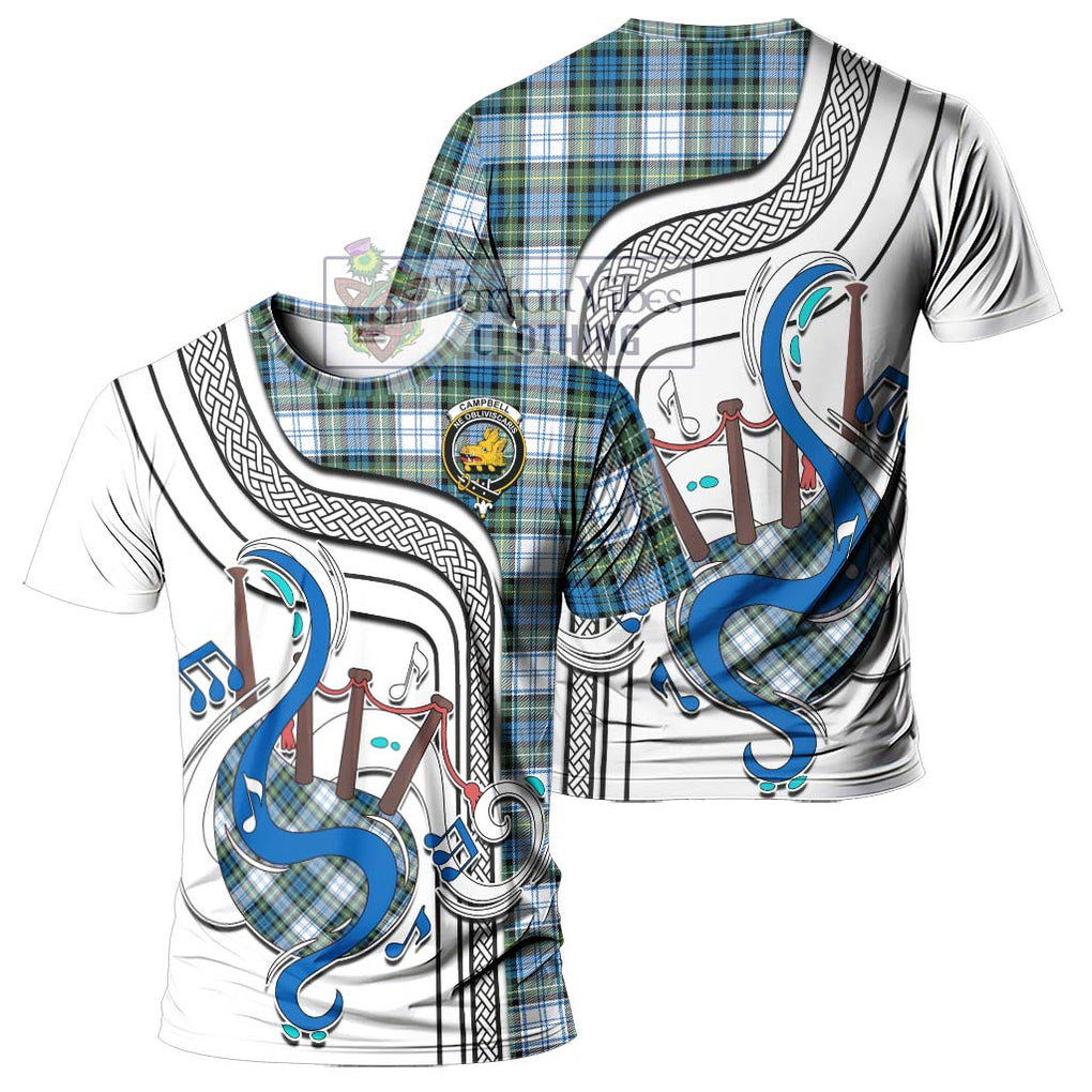 Campbell Dress Ancient Tartan T-Shirt with Epic Bagpipe Style - Tartanvibesclothing Shop