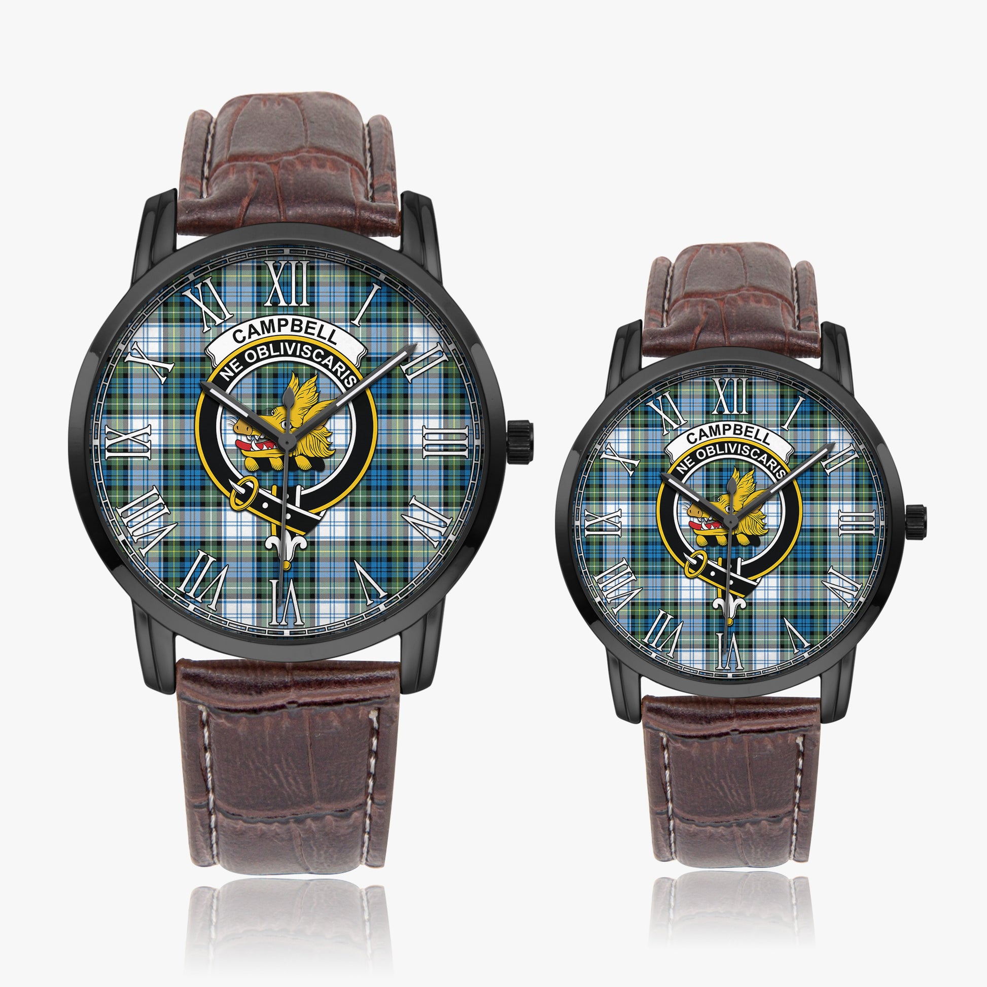 Campbell Dress Ancient Tartan Family Crest Leather Strap Quartz Watch - Tartanvibesclothing