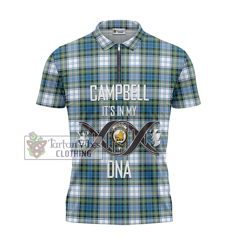 Campbell Dress Ancient Tartan Zipper Polo Shirt with Family Crest DNA In Me Style - Tartanvibesclothing Shop